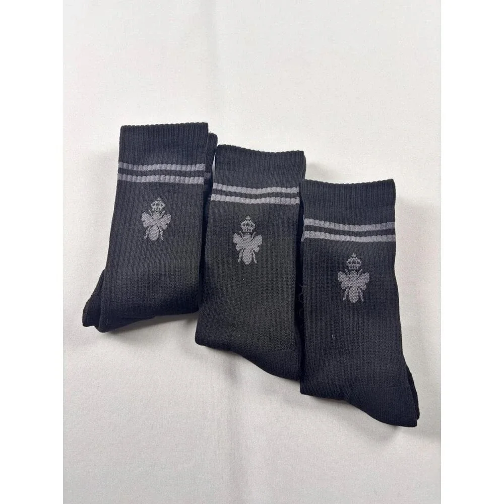 Bombas Manchester CityCrew Socks Black Grey Bee Crest Honeycomb Arch Support 3PK